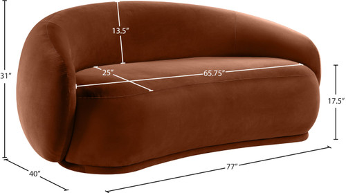 Loveseat with Ultra Luxe Cognac 460 GSM Velvet, Solid Eucalyptus Wood Inner Frame, 77" W x 40" D x 31" H, Cognac