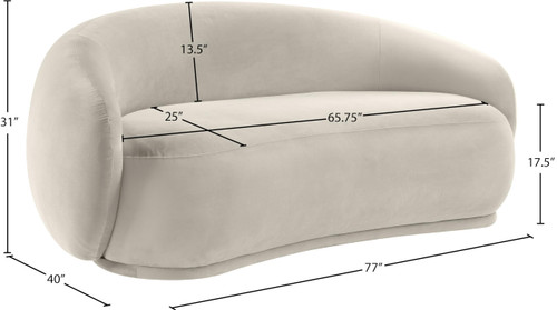 Loveseat with Ultra Luxe Cream 460 GSM Velvet, Solid Eucalyptus Wood Inner Frame, 77" W x 40" D x 31" H, Cream