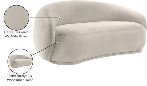 Loveseat with Ultra Luxe Cream 460 GSM Velvet, Solid Eucalyptus Wood Inner Frame, 77" W x 40" D x 31" H, Cream