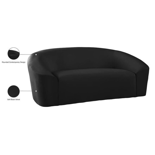 Velvet Upholstered Loveseat with Rounded Contemporary Design, Black, 71" W x 35.5" D x 29.5" H