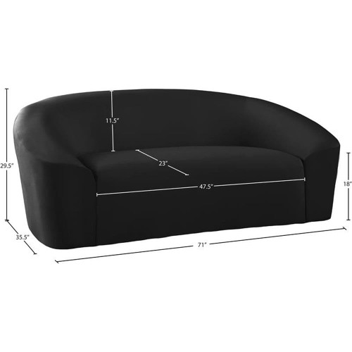 Velvet Upholstered Loveseat with Rounded Contemporary Design, Black, 71" W x 35.5" D x 29.5" H