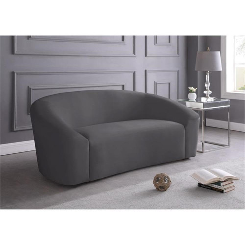 Velvet Upholstered Loveseat with Rounded Contemporary Design, Grey, 71" W x 35.5" D x 29.5" H