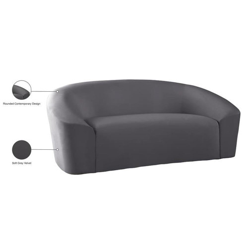 Velvet Upholstered Loveseat with Rounded Contemporary Design, Grey, 71" W x 35.5" D x 29.5" H