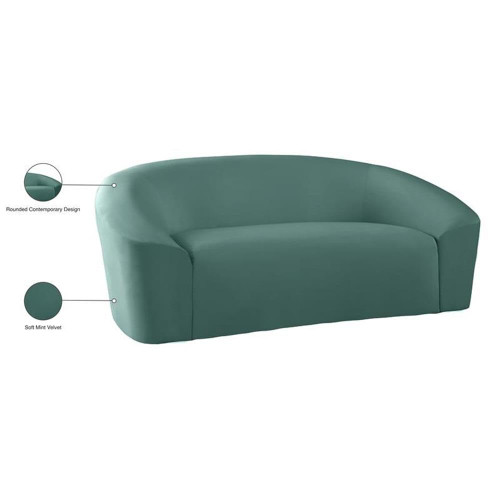 Velvet Upholstered Loveseat with Rounded Contemporary Design, Mint, 71" W x 35.5" D x 29.5" H
