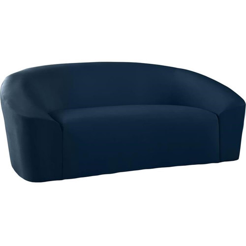 Velvet Upholstered Loveseat with Rounded Contemporary Design, Navy, 71" W x 35.5" D x 29.5" H