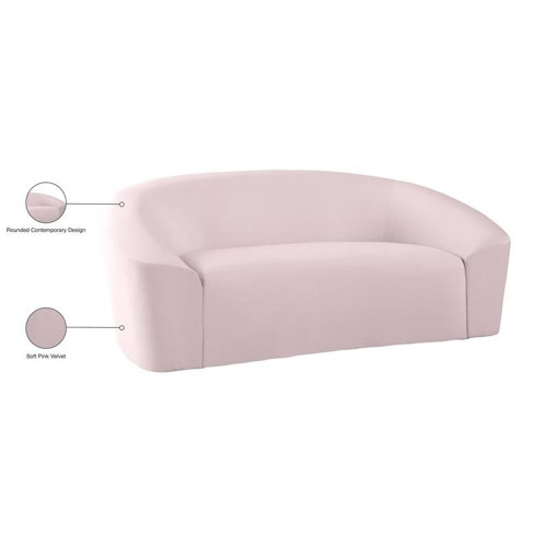 Velvet Upholstered Loveseat with Rounded Contemporary Design, Pink, 71" W x 35.5" D x 29.5" H