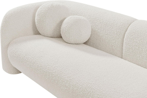 Boucle Fabric Upholstered Sofa with Rich Cream Boucle Fabric, Ball Pillows Included, 89" W x 34" D x 27" H, Cream