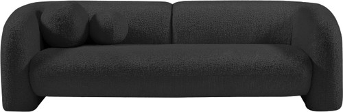 Boucle Fabric Upholstered Sofa with Rich Black Boucle Fabric, Ball Pillows Included, 89" W x 34" D x 27" H, Black