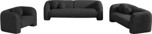 Boucle Fabric Upholstered Sofa with Rich Black Boucle Fabric, Ball Pillows Included, 89" W x 34" D x 27" H, Black