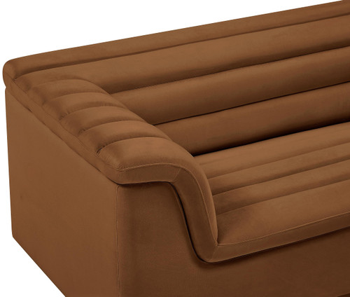 Velvet Upholstered Sofa with Soft Saddle Velvet Fabric, Deep Channel Tufting, Curved Arms, 94" W x 34" D x 28" H, Saddle