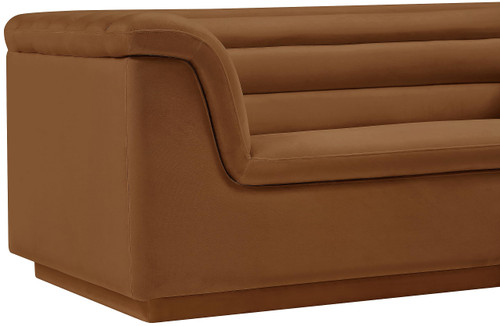 Velvet Upholstered Sofa with Soft Saddle Velvet Fabric, Deep Channel Tufting, Curved Arms, 94" W x 34" D x 28" H, Saddle