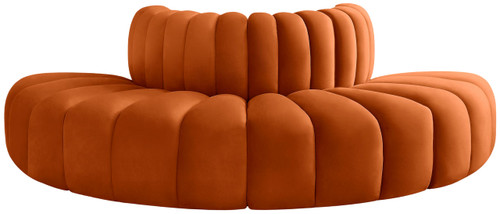 Modular Sofa with Soft Cognac Velvet, Deep Channel Tufting, Modular Design, 90 W x 45 D x 30 H, Cognac