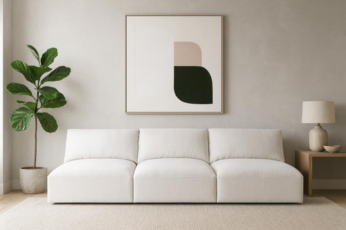 Upholstered Modular Sofa with Soft Plush Cream Fabric, Modular, 114" W x 38" D x 30" H, Cream