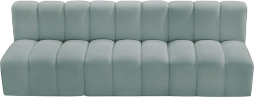 Modular Sofa with Soft Mint Green Vegan Leather, Deep Channel Tufting, Modular, 89.5" W x 31" D x 30" H, Mint