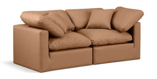 Modular Sofa with Soft Cognac Durable Vegan Leather, Fiber-Filled Cushions, Modular, 70" W x 35" D x 32" H, Cognac