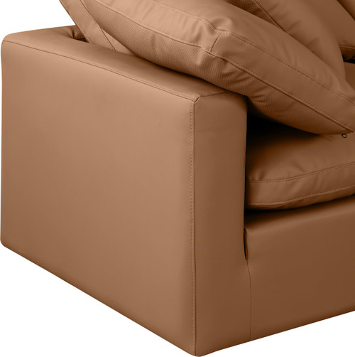 Modular Sofa with Soft Cognac Durable Vegan Leather, Fiber-Filled Cushions, Modular, 70" W x 35" D x 32" H, Cognac
