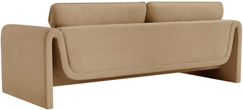 Velvet Upholstered Sofa with Soft Camel Velvet Fabric, Curved Arms, 86" W x 38" D x 31" H, Camel