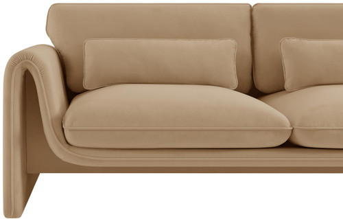 Velvet Upholstered Sofa with Soft Camel Velvet Fabric, Curved Arms, 86" W x 38" D x 31" H, Camel