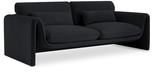 Velvet Upholstered Sofa with Soft Black Velvet Fabric, Curved Arms, 86" W x 38" D x 31" H, Black