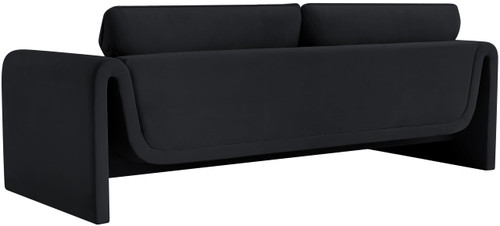 Velvet Upholstered Sofa with Soft Black Velvet Fabric, Curved Arms, 86" W x 38" D x 31" H, Black