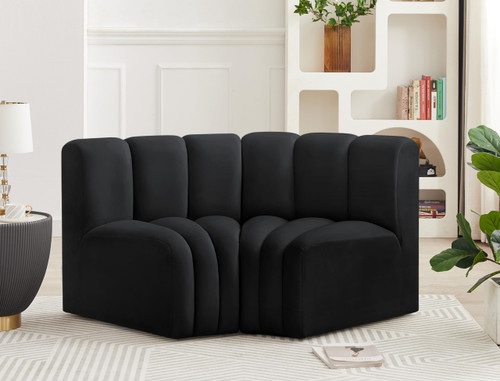 Modular Sofa with Soft Black Velvet, Deep Channel Tufting, Modular Design, 60" W x 33" D x 30" H, Black