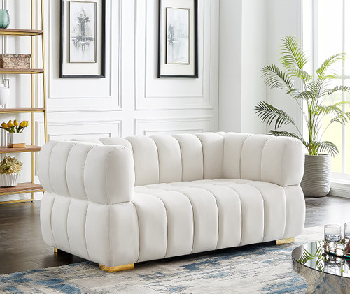 Velvet Upholstered Loveseat with Deep Biscuit Tufting