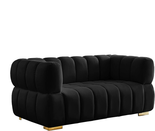 Velvet Upholstered Loveseat with Deep Biscuit Tufting