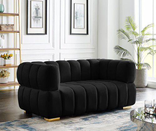 Velvet Upholstered Loveseat with Deep Biscuit Tufting