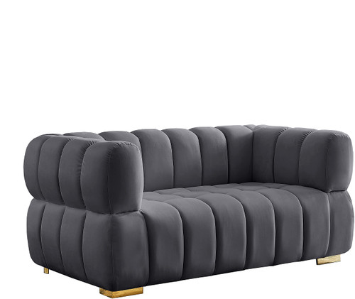 Velvet Upholstered Loveseat with Deep Biscuit Tufting