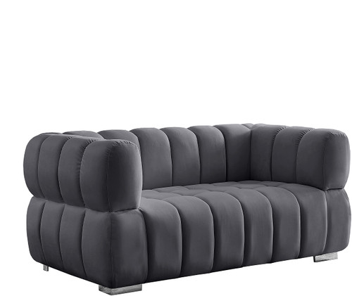 Velvet Upholstered Loveseat with Deep Biscuit Tufting