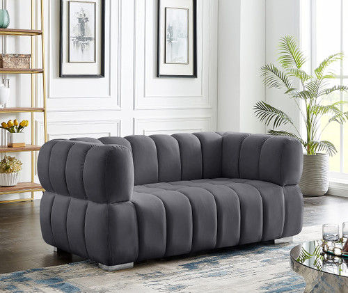 Velvet Upholstered Loveseat with Deep Biscuit Tufting