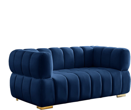 Velvet Upholstered Loveseat with Deep Biscuit Tufting