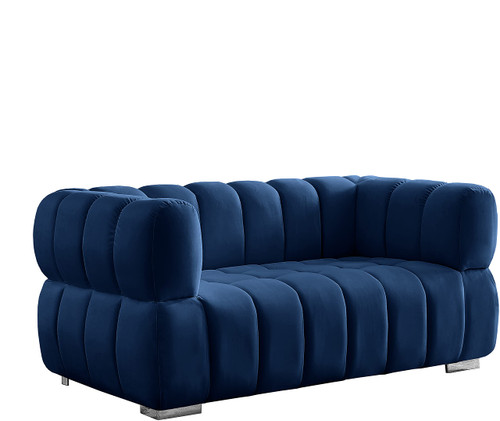 Velvet Upholstered Loveseat with Deep Biscuit Tufting