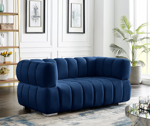Velvet Upholstered Loveseat with Deep Biscuit Tufting