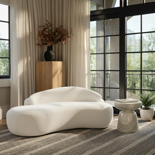 Loveseat with Soft Cream Chenille Fabric, Solid Wood Inner Frame, Curved Shape, 79" W x 39" D x 28" H, Cream
