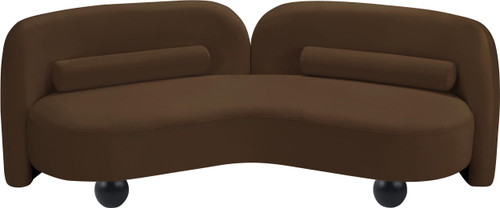 Sofa with Rich Brown Velvet Fabric, Solid Wood Ball Legs, Solid Wood Inner Frame, 89" W x 39" D x 29" H, Brown