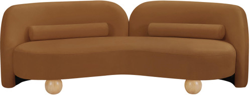 Sofa with Rich Saddle Velvet Fabric, Solid Wood Ball Legs, Solid Wood Inner Frame, 89" W x 39" D x 29" H, Saddle