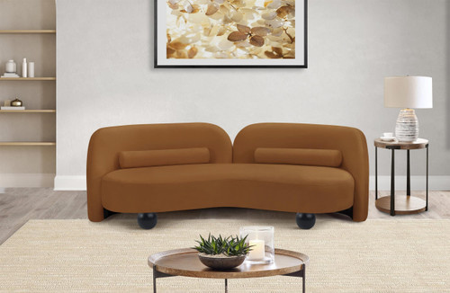 Sofa with Rich Saddle Velvet Fabric, Solid Wood Ball Legs, Solid Wood Inner Frame, 89" W x 39" D x 29" H, Saddle