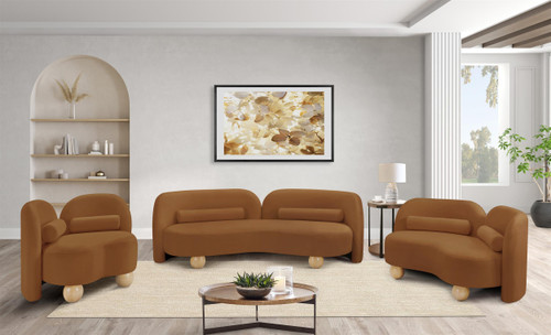 Sofa with Rich Saddle Velvet Fabric, Solid Wood Ball Legs, Solid Wood Inner Frame, 89" W x 39" D x 29" H, Saddle