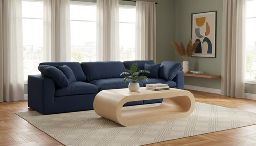 Deluxe Comfort Modular Sofa, Soft Linen Textured Fabric, Down Cushions, 119" W x 40" D x 32" H, Navy