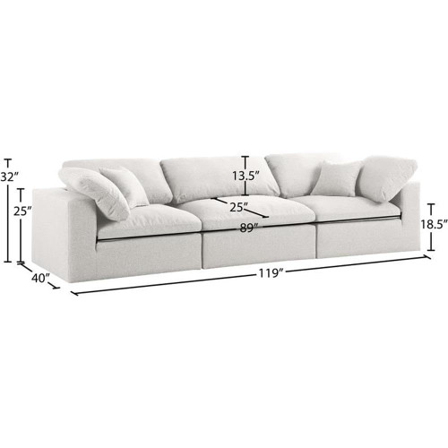 Deluxe Comfort Modular Sofa, Soft Linen Textured Fabric, Down Cushions, 119" W x 40" D x 32" H, Cream
