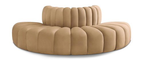 Modular Sofa with Soft Camel Velvet, Deep Channel Tufting, Modular Design, 90" W x 45" D x 30" H, Camel