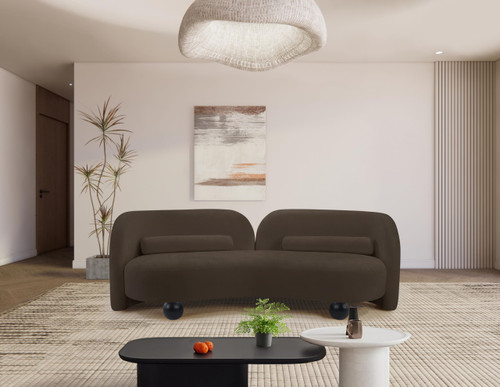 Sofa with Soft Brown Chenille Fabric, Solid Wood Ball Legs, Solid Wood Inner Frame, 89" W x 39" D x 29" H, Brown