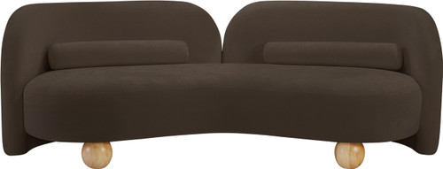 Sofa with Soft Brown Chenille Fabric, Solid Wood Ball Legs, Solid Wood Inner Frame, 89" W x 39" D x 29" H, Brown