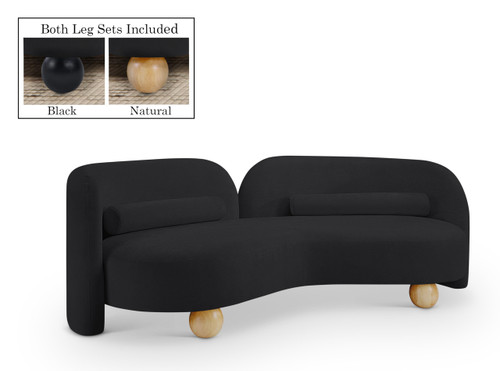 Sofa with Soft Black Chenille Fabric, Solid Wood Ball Legs, Solid Wood Inner Frame, 89" W x 39" D x 29" H, Black