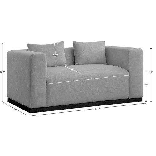 Loveseat with Rich Grey Linen Textured Fabric, Black Finish Solid Wood Base, 67" W x 36" D x 28.5" H, Grey