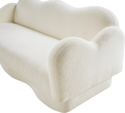 Sofa with Soft Cream Faux Shearling Teddy Fabric, Curvy Back & Base, 82" W x 34" D x 30" H, Cream