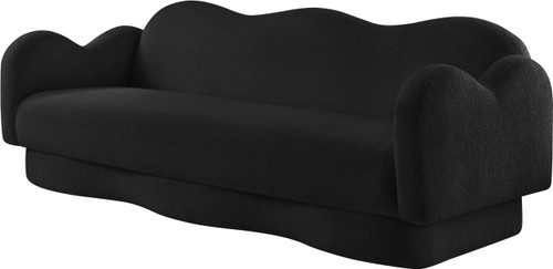 Sofa with Soft Black Faux Shearling Teddy Fabric, Curvy Back & Base, 82" W x 34" D x 30" H, Black