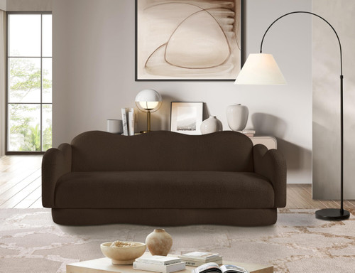 Sofa with Soft Brown Faux Shearling Teddy Fabric, Curvy Back & Base, 82" W x 34" D x 30" H, Brown