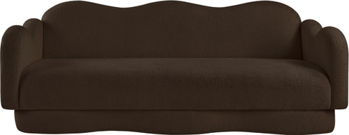Sofa with Soft Brown Faux Shearling Teddy Fabric, Curvy Back & Base, 82" W x 34" D x 30" H, Brown